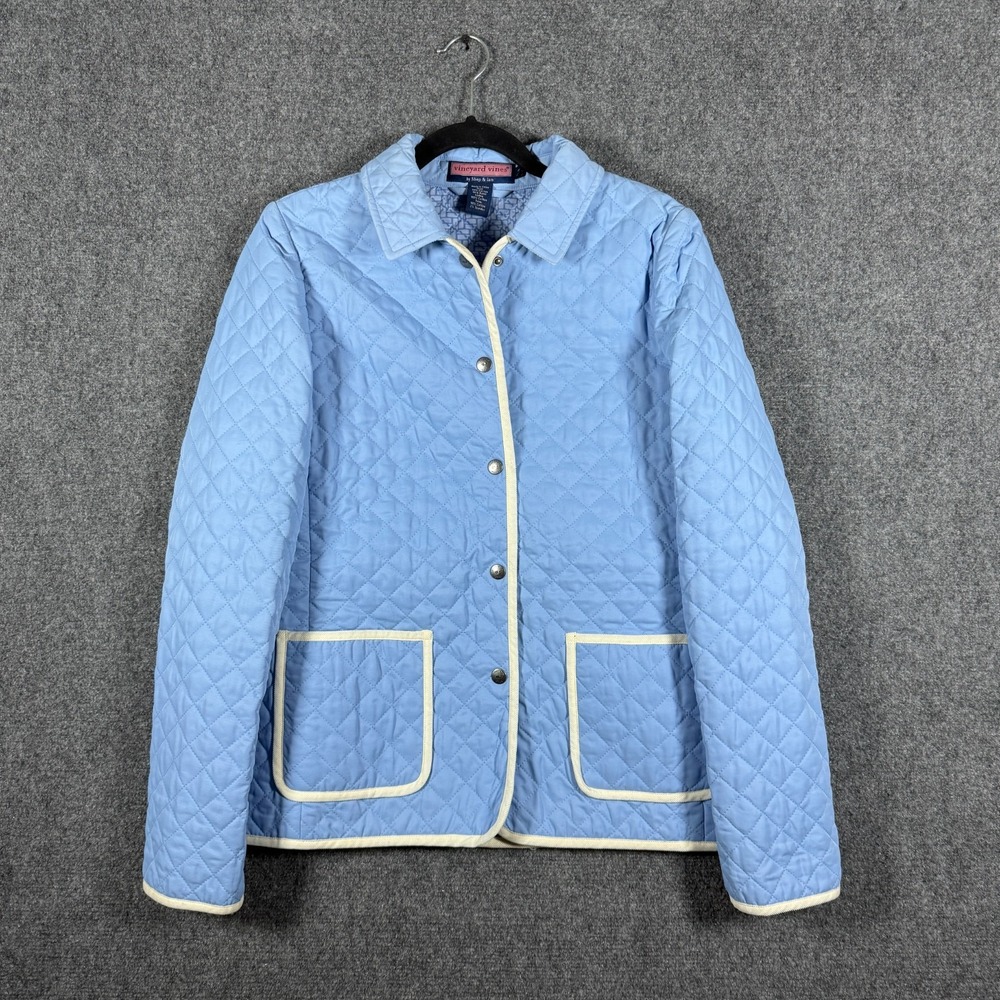 Vineyard Vines By Shep And Ian Quilted Button Down Coat Blue Womens Size Small